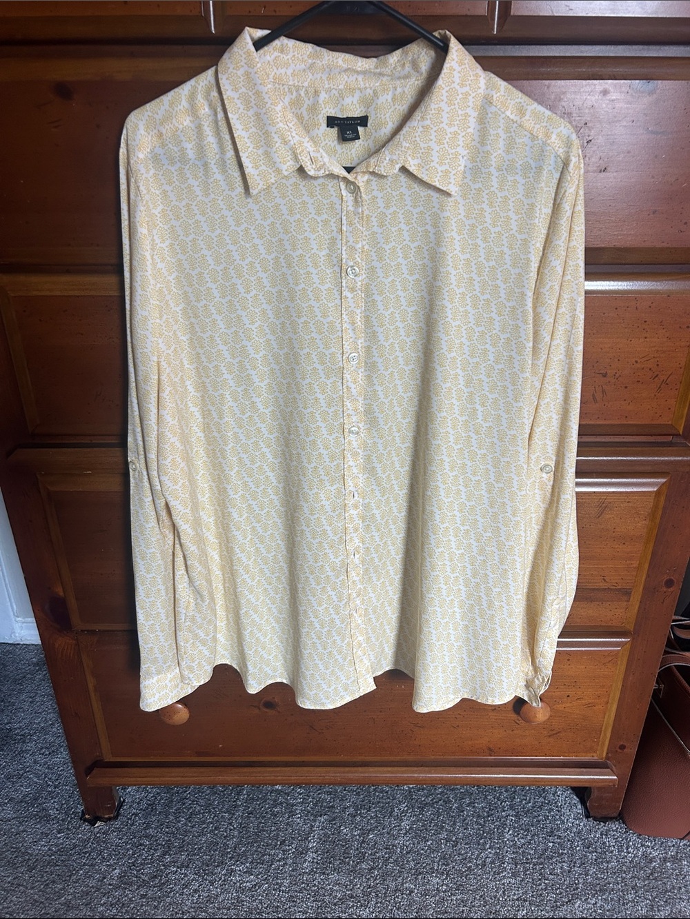 Ann Taylor Yellow Patterned Button-Up Shirt